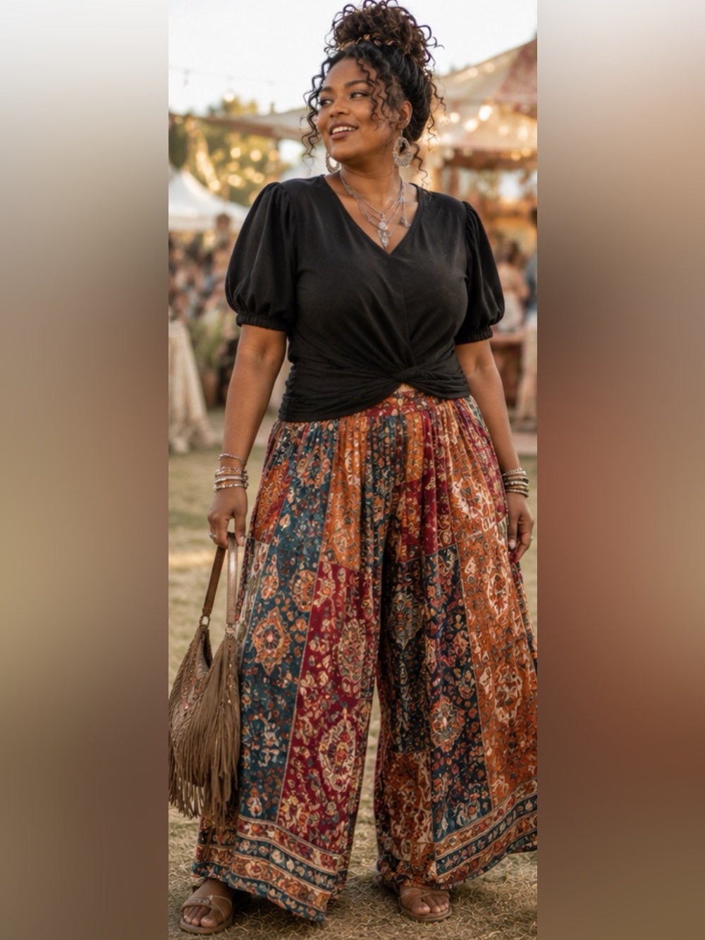 TEREA by Andrea Pitter 🖤 Black Puff Sleeve Twist Wrap Top 2X